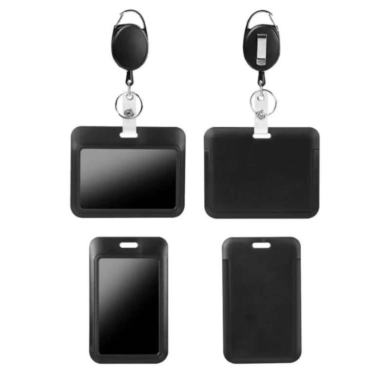 Ausweishalter mit robustem Karabiner-Rollen-Clip-Set, schwarze einziehbare Ausweishalter, vertikale Ausweishalter für Damen und Herren – Detail 3