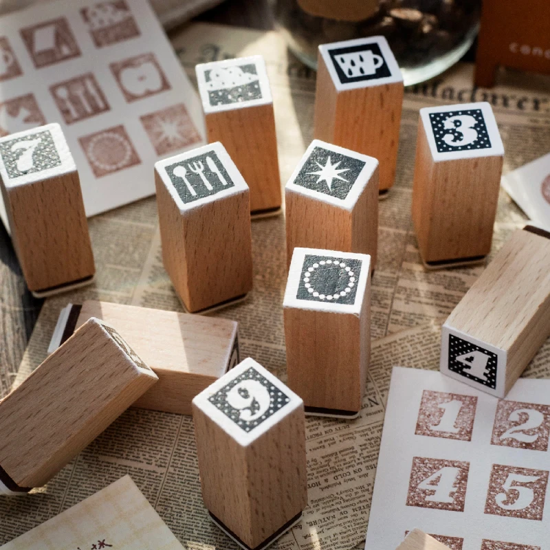 Journal GO 9pcs Original Wooden Stamp Set Heartbeat Series Daily Life Stars Hearts & Planner Icons for Journaling Scrapbooking