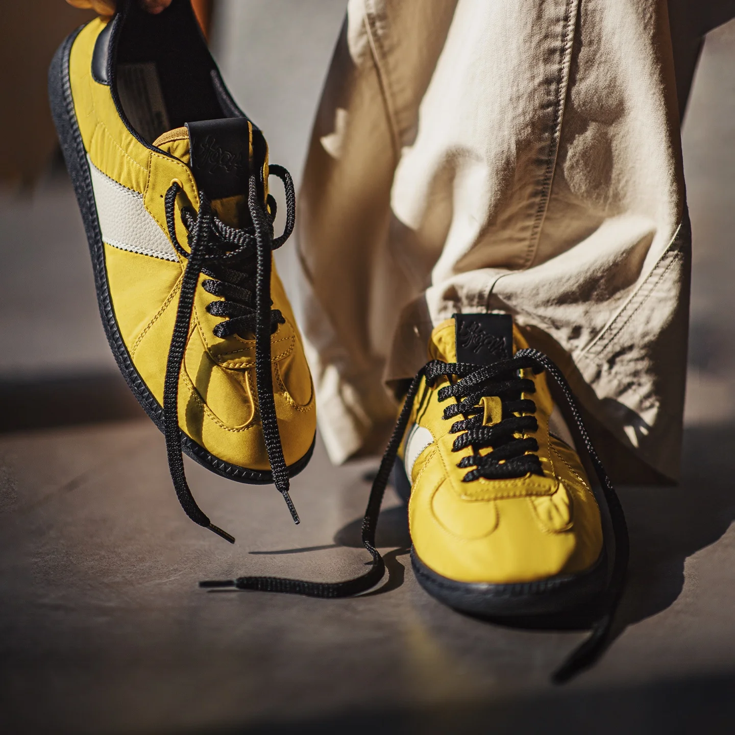 Maden Unisex Vintage Yellow Sneakers Classic Low Top Flat Sole Lightweight Casual German Trainers Lace Up Commuter Shoes view 4