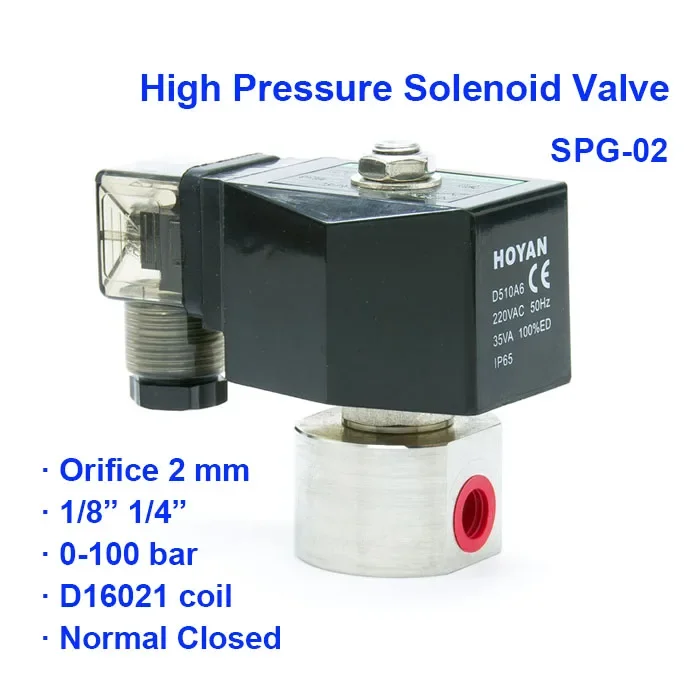 2 Way Normal Close Pneumatic Water High Pressure Solenoid Valve SPG-02 0-100bar Orifice 2mm BSP Port G1/4