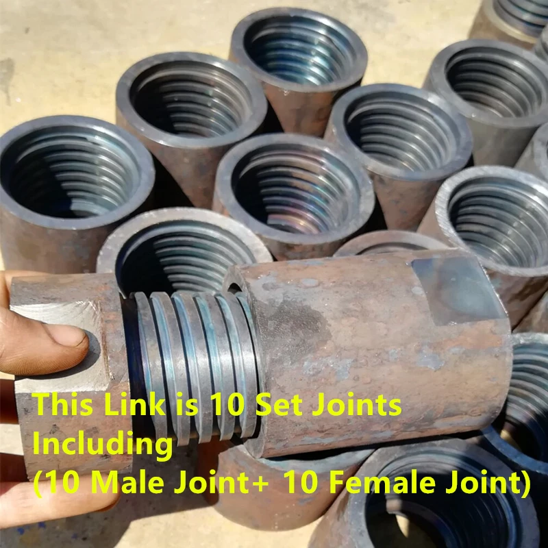 

10 Sets Drill Pipe Joint Taper Thread Joints Spiral Drill Stem Joint of Water Well Drilling Machine Accessories