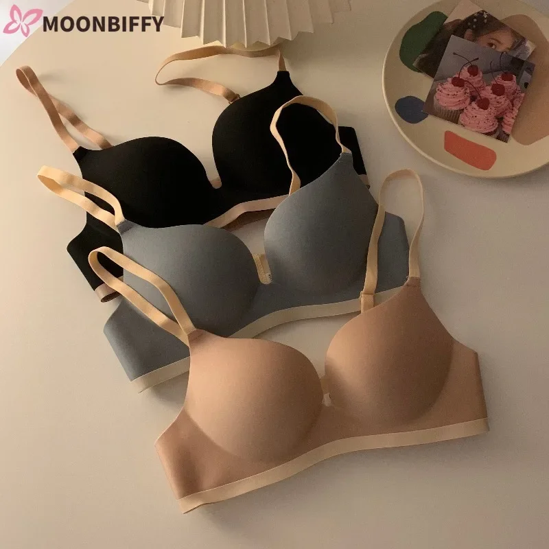 Seamless Contrasting Color Bras for Women Lingerie Push Up Gathering Bralette Smooth Skin Friendly Wireless Underwear Intimates