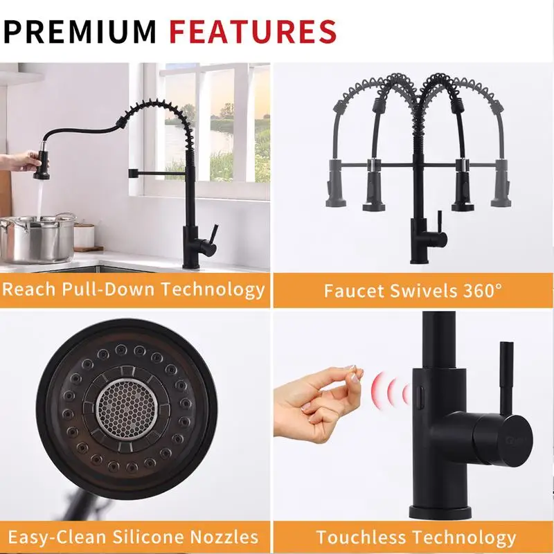 Automatic Touchless Kitchen Faucet Smart Sensor Faucet Black Finish