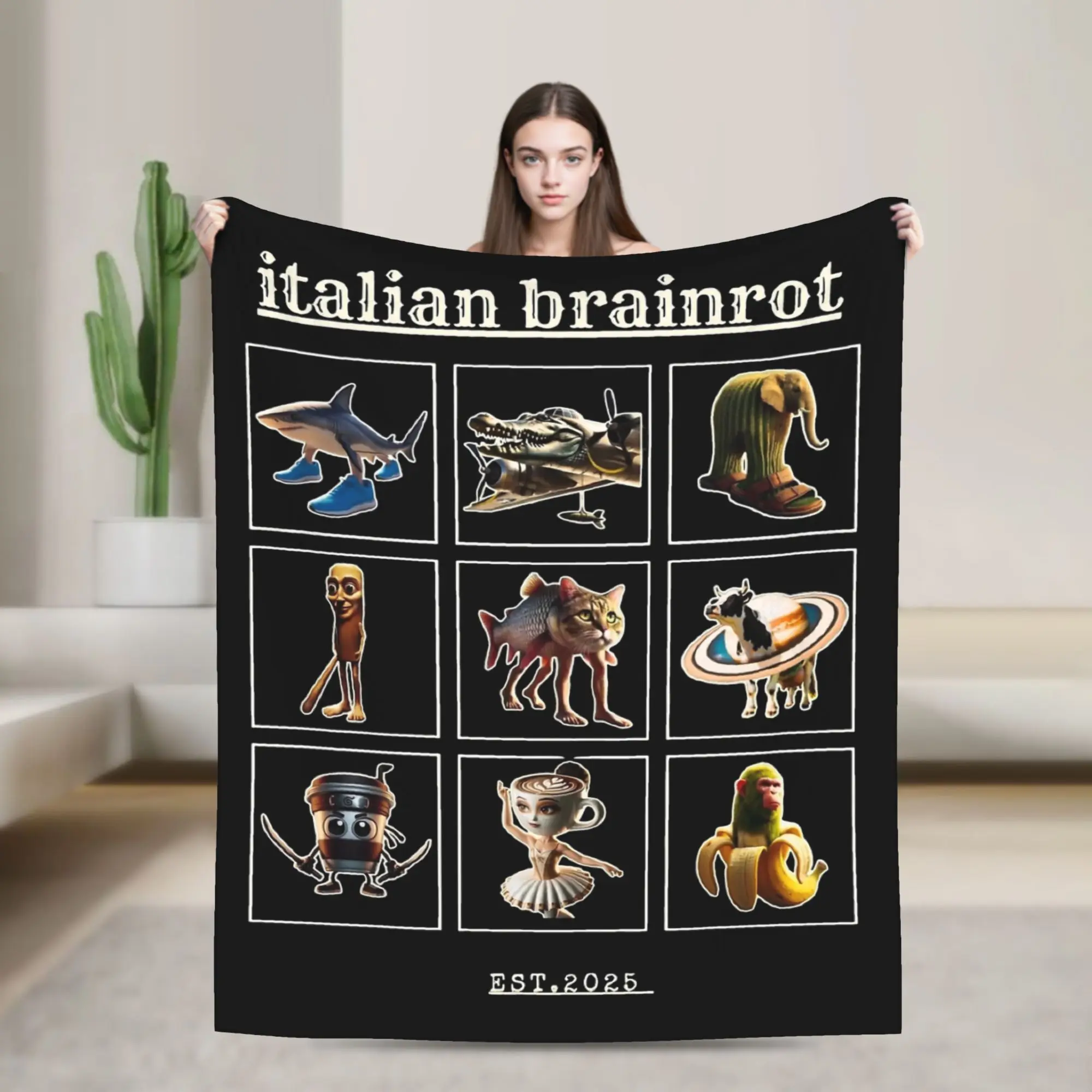 

Итальянские пледы Brainrot Characaters Meme, флисовые весенне-осенние дышащие теплые пледы для постельных принадлежностей, дивана, покрывала