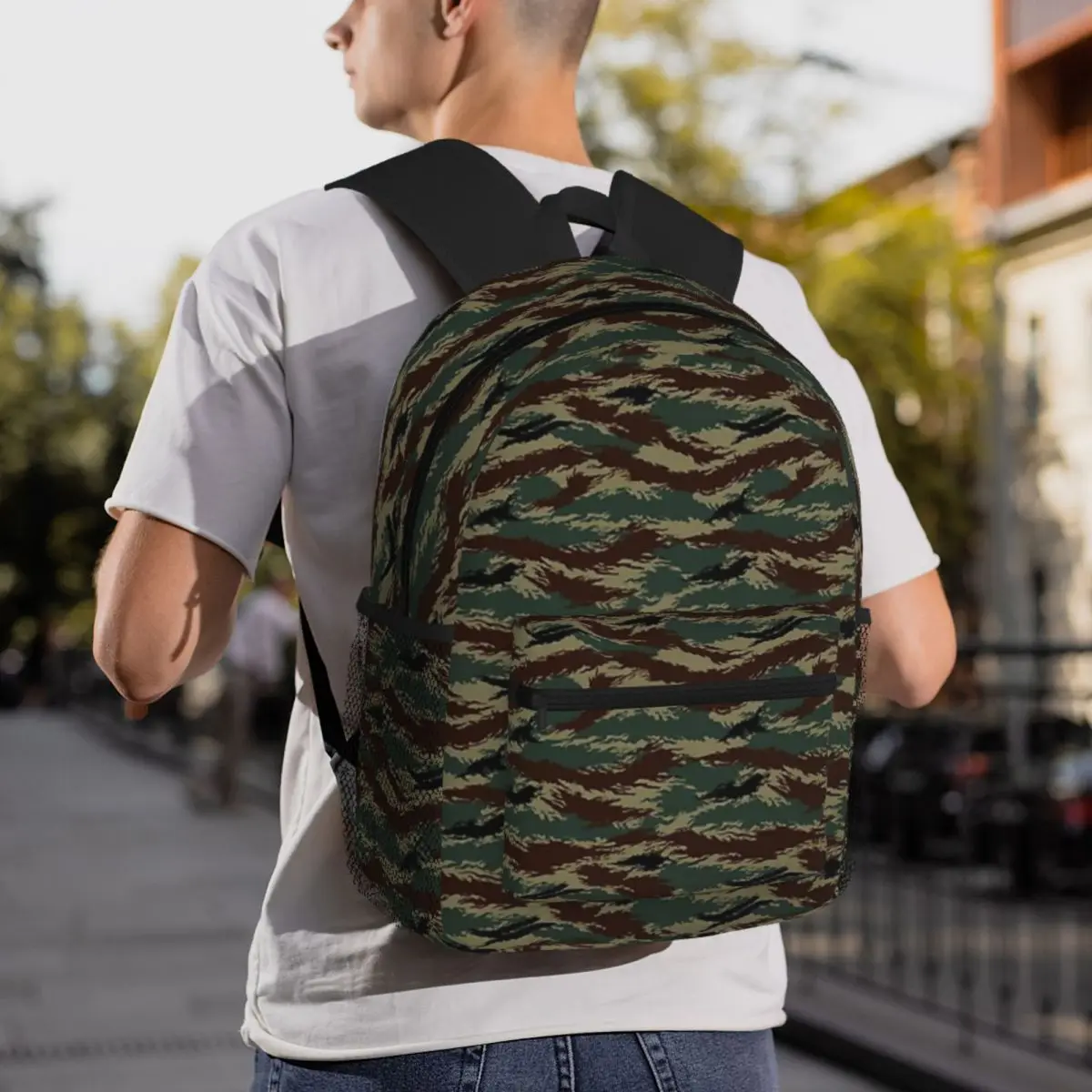 Tiger Stripe Camouflage Military Camo Backpack Daypack Large Capacity Children BookBag School Bag Shoulder Bags for Men Women