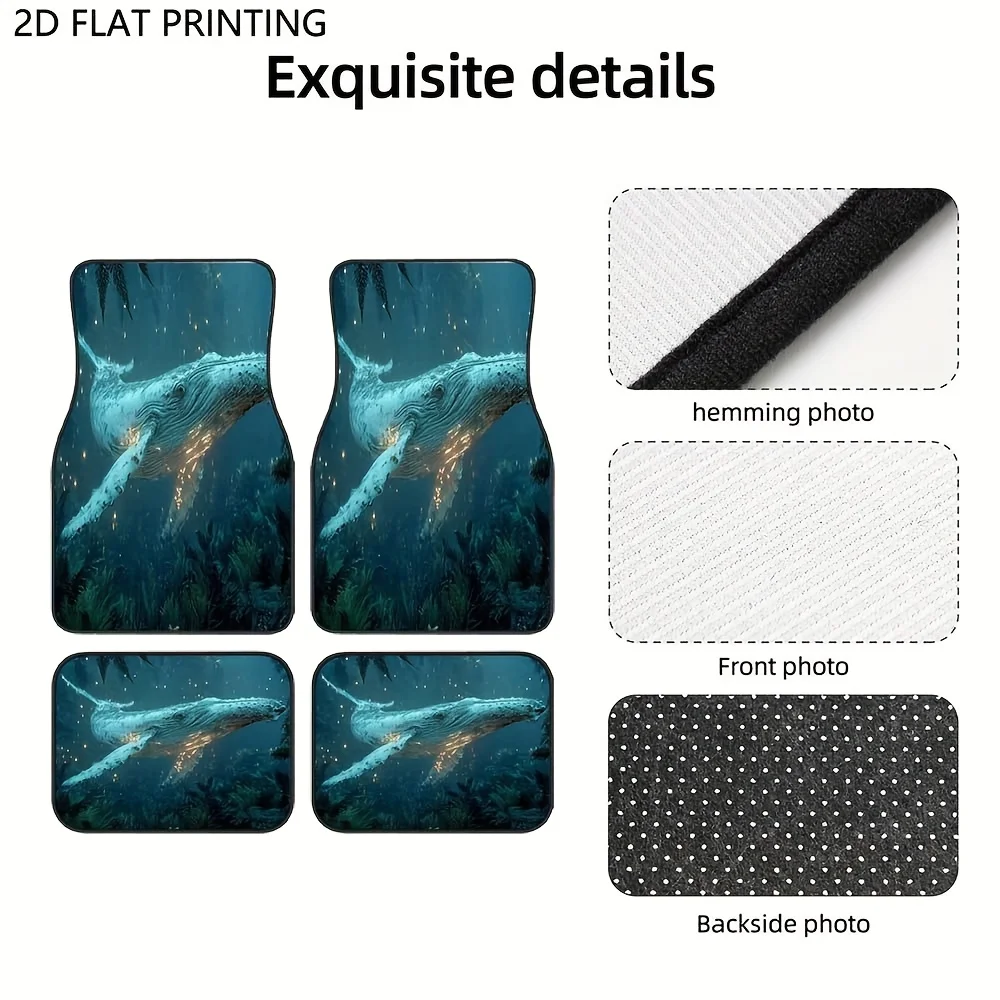 4pcs Fantasy Whale Pattern Car Floor Mats - Durable, Non-Slip, Easy To Clean & Install, Fit For Sedan, SUV, Truck - Perfect Gift