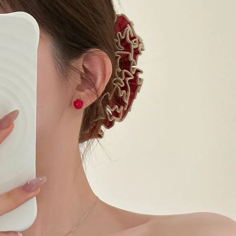 مينار لطيف جميل 3 زوج/مجموعة المينا الحمراء تشيكوسلوفاكيا مكعب زركونيا القلب التفاح محاكاة الفاكهة وأقراط للنساء مجوهرات عادية #4