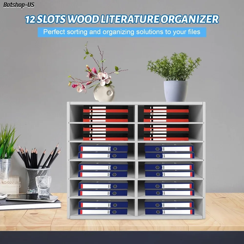 Desktop Literature Organizer Office File Sorter Mail Center Magazine Holder Paper Cabinet with Adjustable Shelves Mailbox