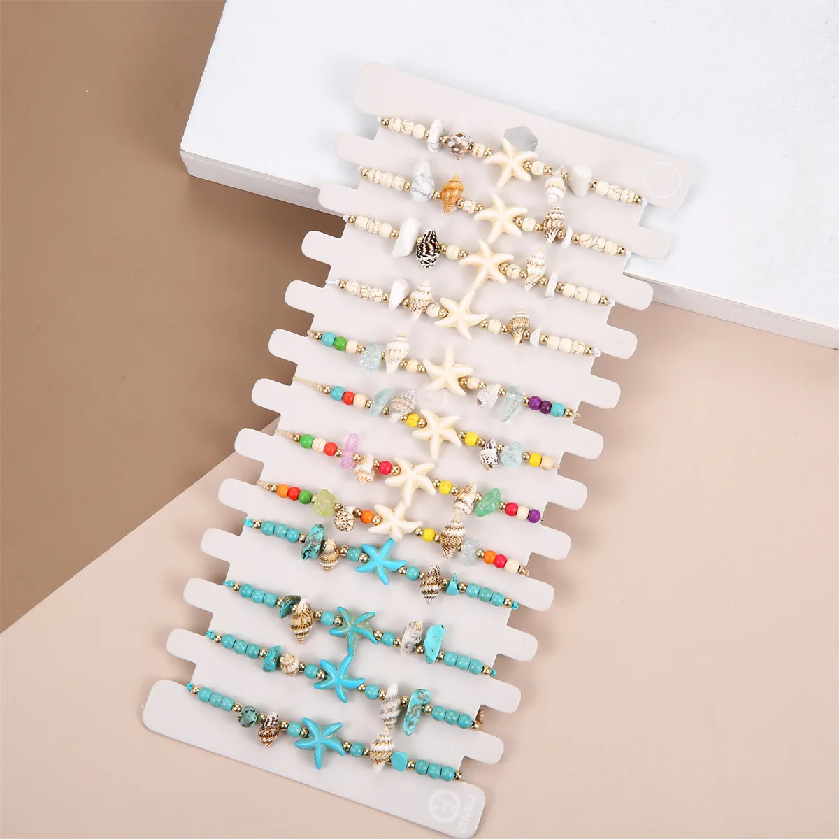 

12PCS Bohemian Style Ocean Themed Handmade Woven Bracelets with Seashell Starfish Beaded Charms - Summer Vibe Bracelet Set