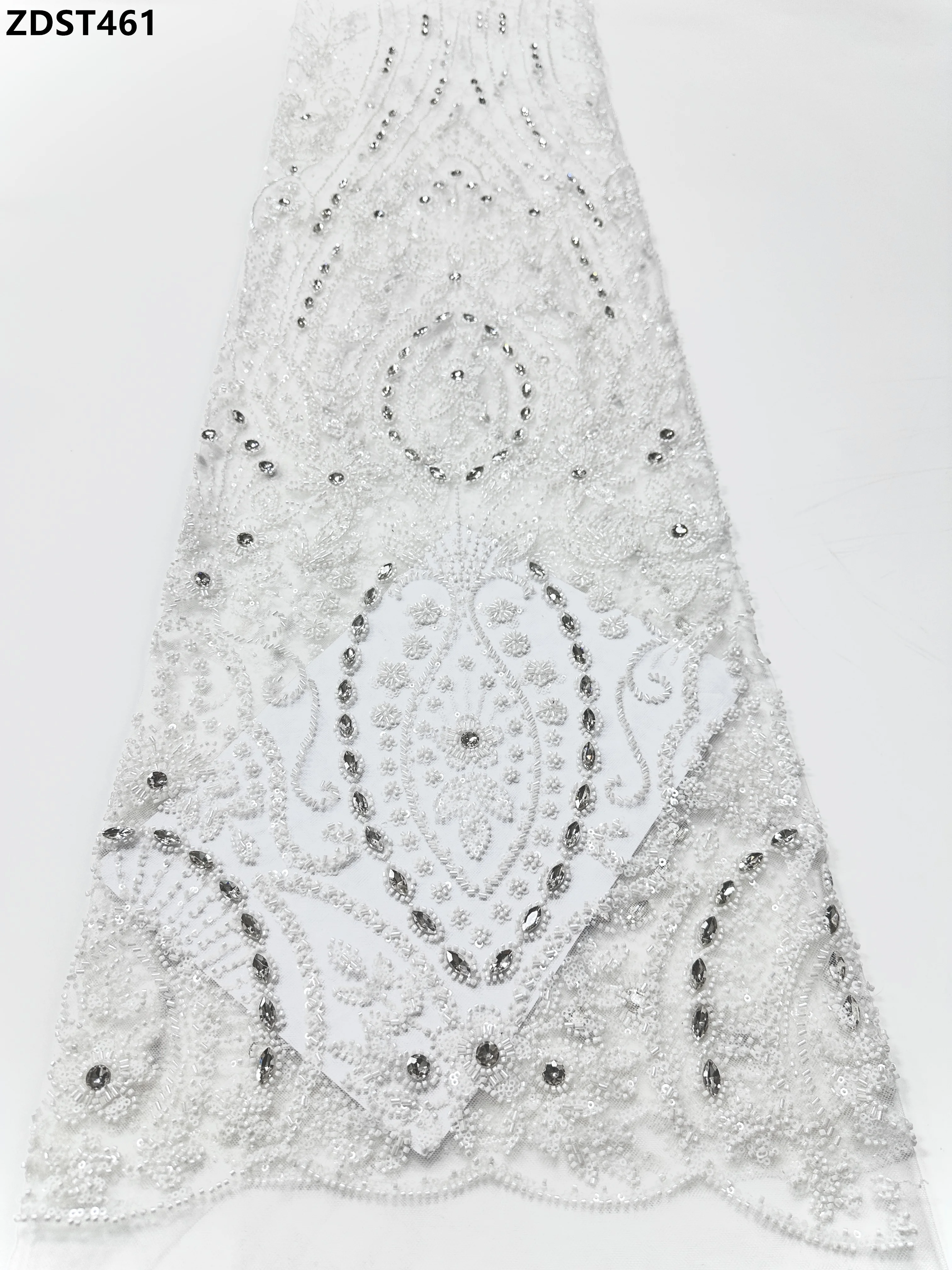 High Quality French Tulle Lace Fabric Sequins European Mesh with Beads for Wedding Embroide Mesh Lace for African Clothing