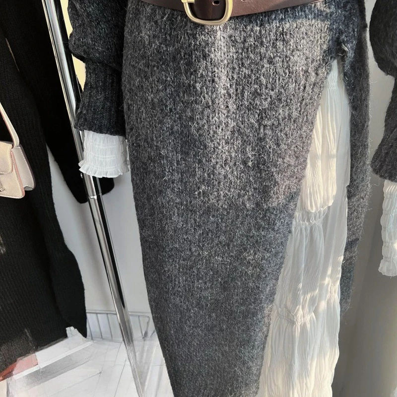 النسخة الكورية لخريف وشتاء 2025 فستان محبوك فضفاض جديد للنساء بتصميم كسول بفتحة جانبية فستان سترة بطول الركبة #6