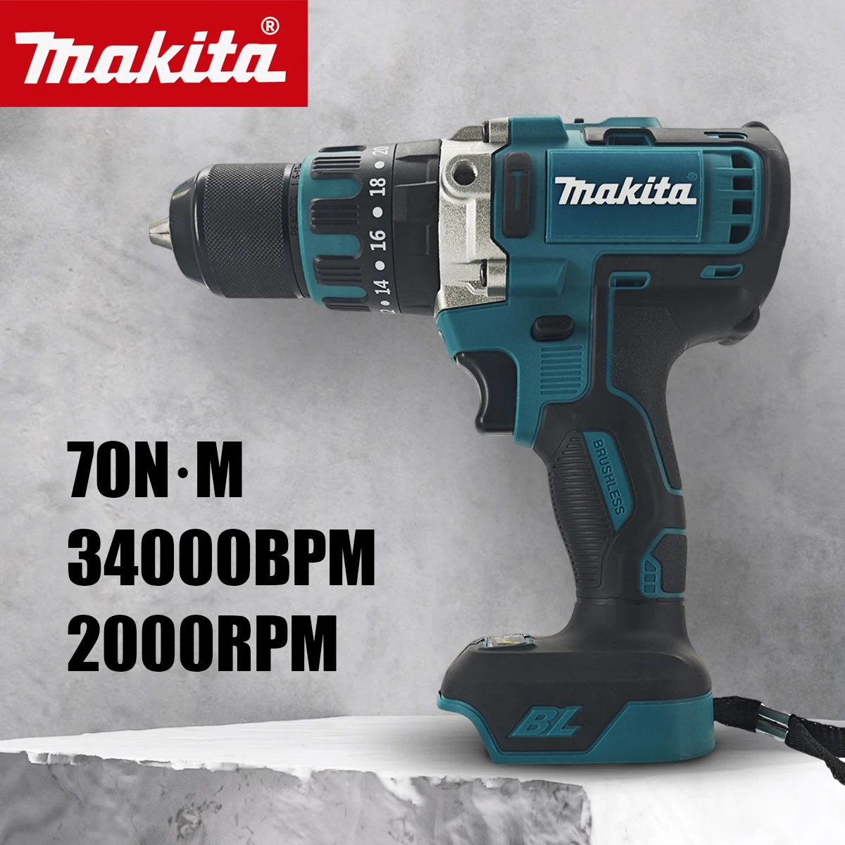 

Бесщеточная аккумуляторная электрическая дрель-шуруповерт Makita 13 мм с регулируемой скоростью, металлическим патроном, без аккумулятора