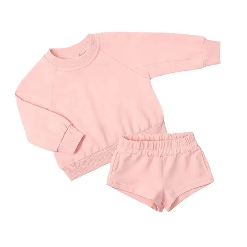 New Children's Set Boys and Girls' Round Neck Long Sleeve Loose Sweater Shorts Two Piece Set