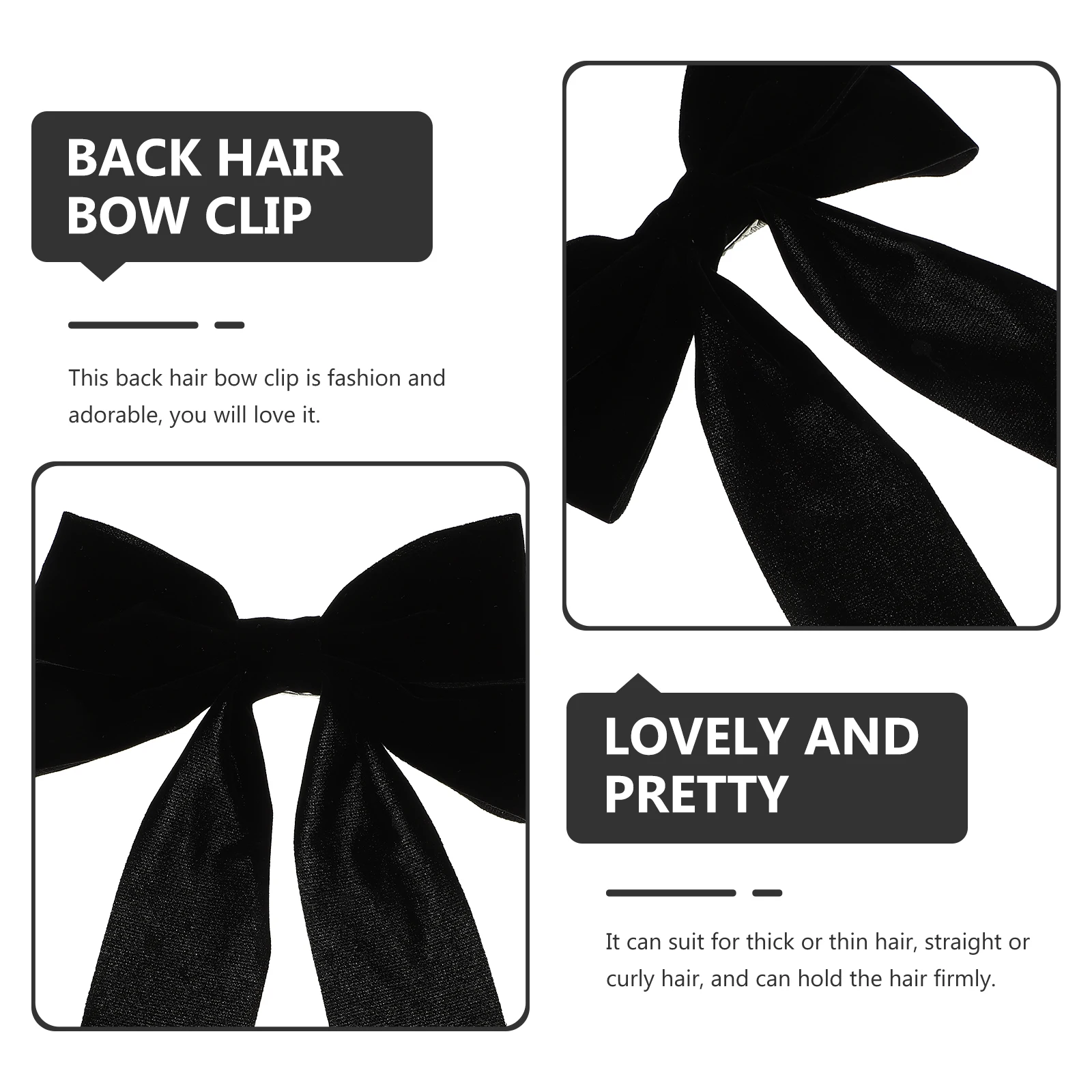 

2 Pcs Hair Accessories for Women Clips Bow Hairpin Ribbon Bows Black Polyester