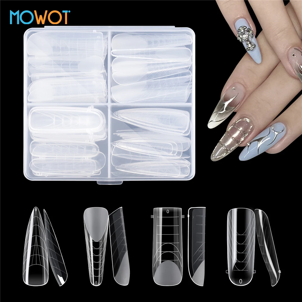 

MOWOT 98pcs/box Dual Nail Forms False Nail Tips Quick Building Poly Nail Gel Molds Full Cover Nails Extension Acrylic Top Forms