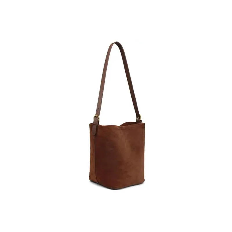 Retro style suede leather women's bag 2025 new matte cowhide bucket bag