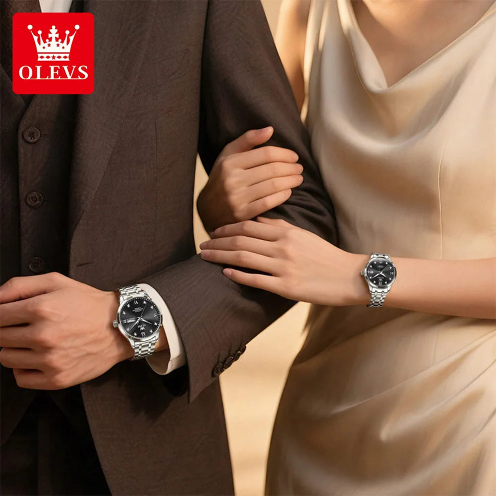 OLEVS 9946 Couple Watches for Men Women Waterproof Calendar Classic Simple Business Original Automatic Mechanical Wristwatch Set