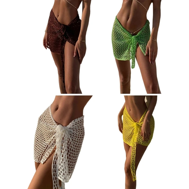 Womens Swimwear Sexy Mesh Bathing Suit Cover up Beach Sarong-Pareo-Bikini Swimsuit Short Wrap Skirt