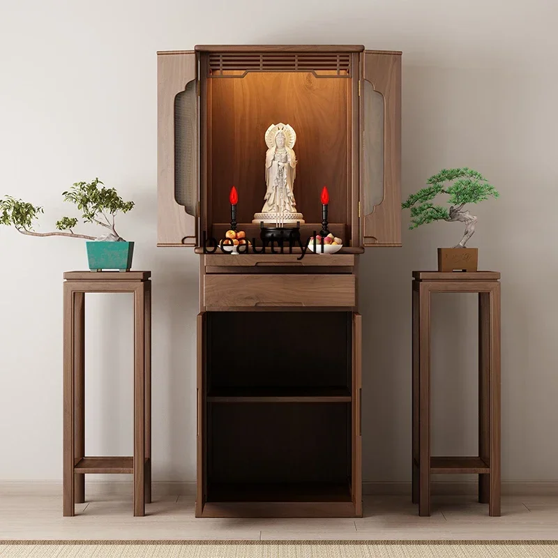 

02Light luxury Buddhist niche New Chinese vertical cabinet Buddhist hall Living room Solid wood shrine Household table