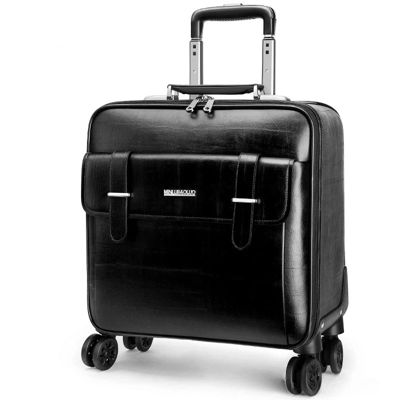 18 Inch Trolley Case Leather Travel Suitcase Carry-on Box Large Capacity Trunk Business Rolling Luggage Password Universal Wheel