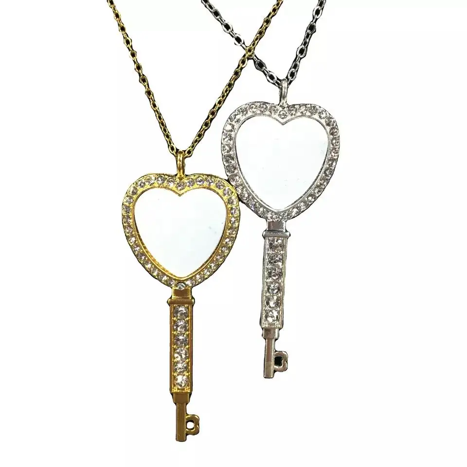 

Free Shipping 25pcs/lot Sublimation Blanks Heart Key Memory Necklaces For Custom Memorial Gifts