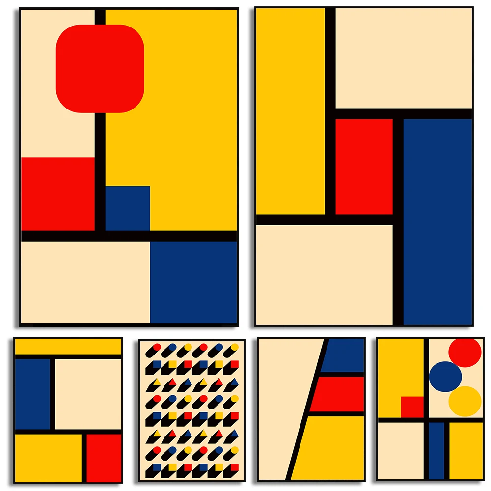 1pc Canvas Painting frameless Bauhaus Inspired Minimalist Posters Mondrian Design Prints Canvas Painting 60s Wall Art Pictures H