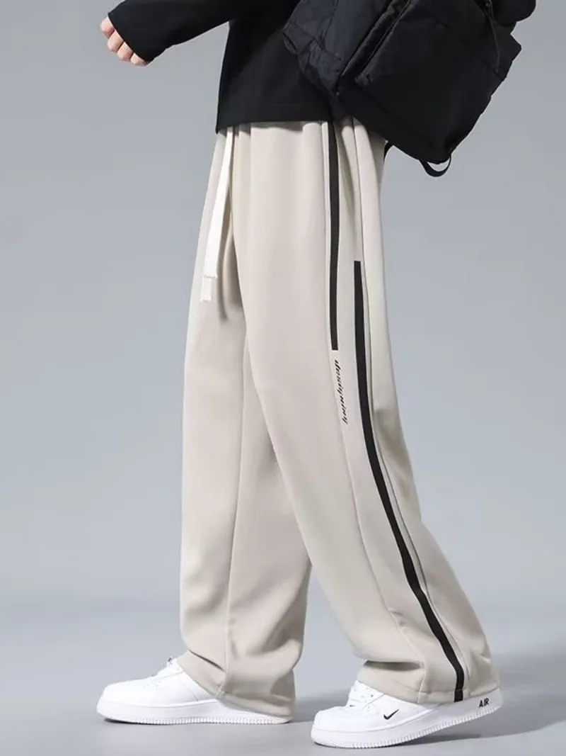 

Fashion Mens Pants Trousers Self-cultivation Streetwear Male Loose Minimalist Drawstring Summer Pants Casual Men Straight Pants