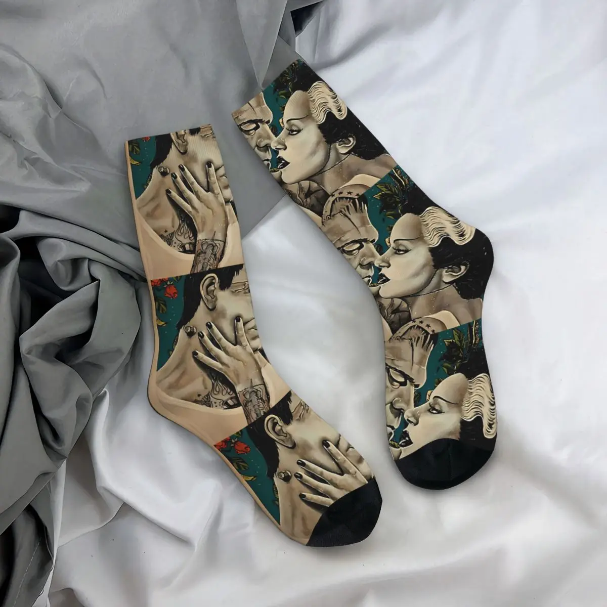 Calcetines Vintage de la novia de Frankenstein para hombre, calcetín de película de terror, Unisex, estilo callejero, sin costuras, estampado divertido, regalo