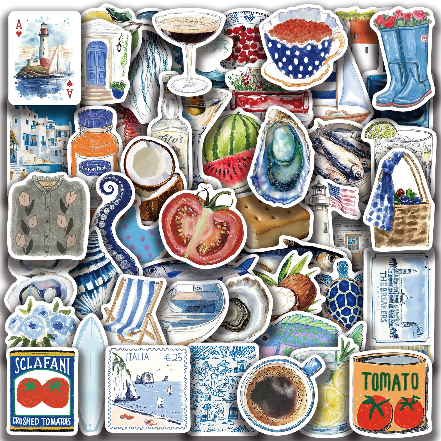 50 pçs adesivos de mar aberto pvc peixe tartaruga e camarão decalques para diy portátil notebook caso telefone skate garrafa água guitarra