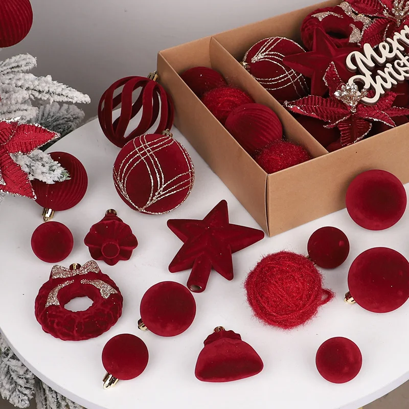 

38pcs/Set Red Merry Christmas Decoration Christmas Balls Bowknot Flowers Stars Xmas Tree Home Hanging Ornaments Festive Gift