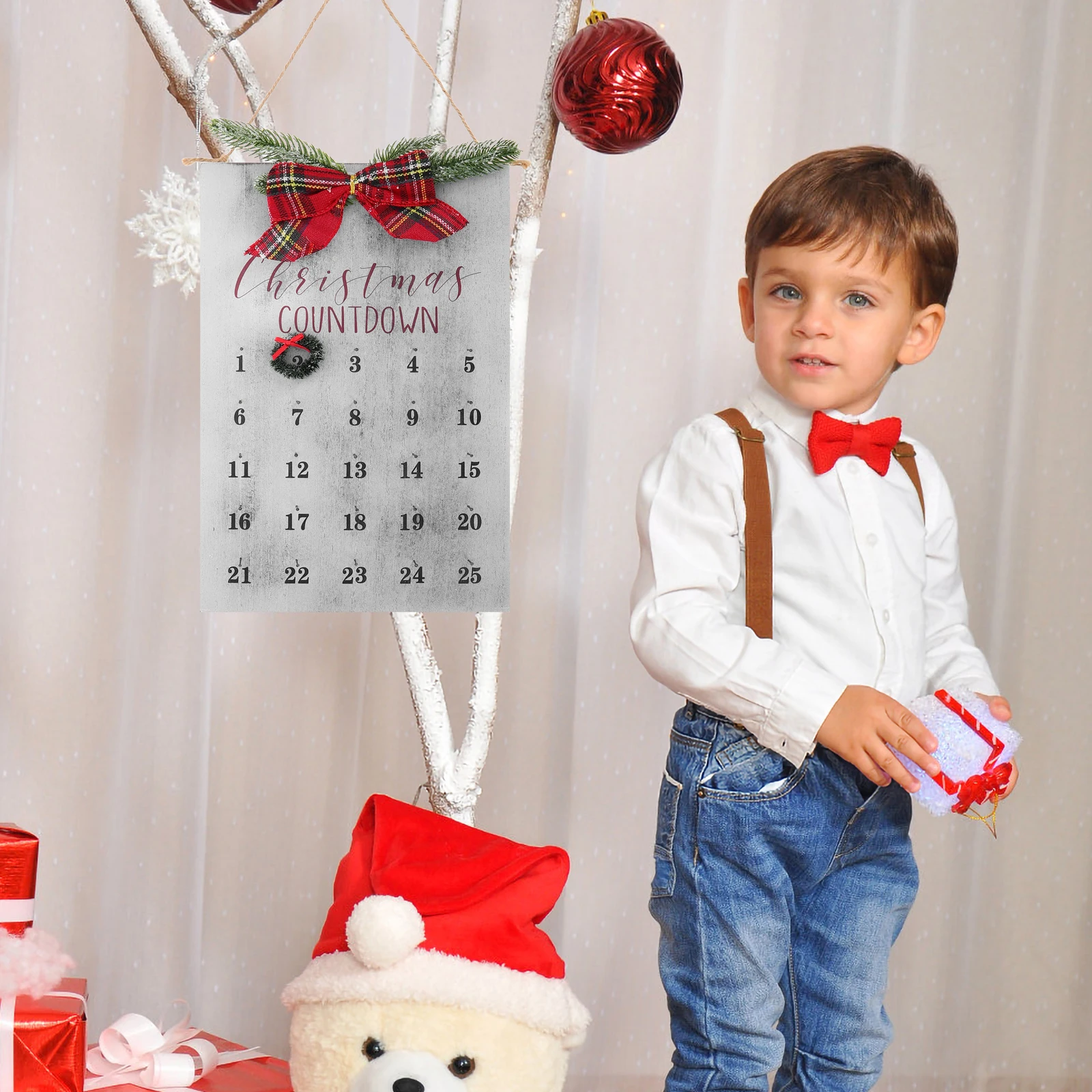 

Christmas Wreath Wall Decor Wooden Holiday Ornament Rustic Farmhouse Decoration Advance Countdown Calendar Festive for Home