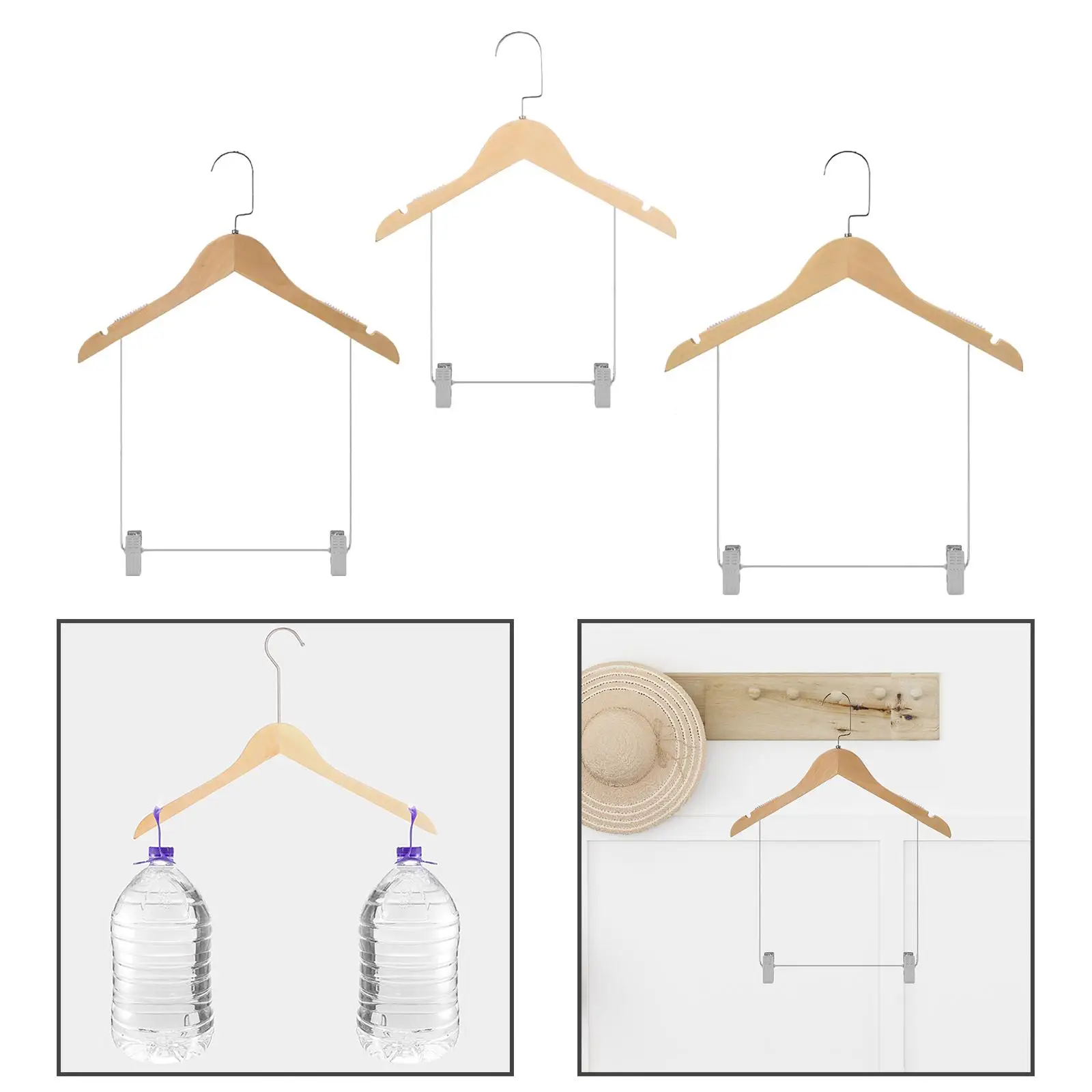 Wood Suit Coat Hangers Underwear Bra Clothespin 360 Degree Swivel Hook