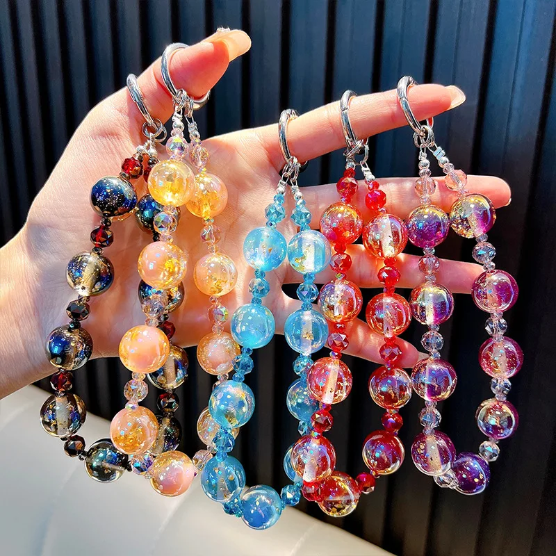 

Luxury Crystal Diamond W/Card Wrist Strap Phone Charm Keychain Hanging Anti-lost Rope Beads Bracelet Chain Lanyard Pendant Gifts