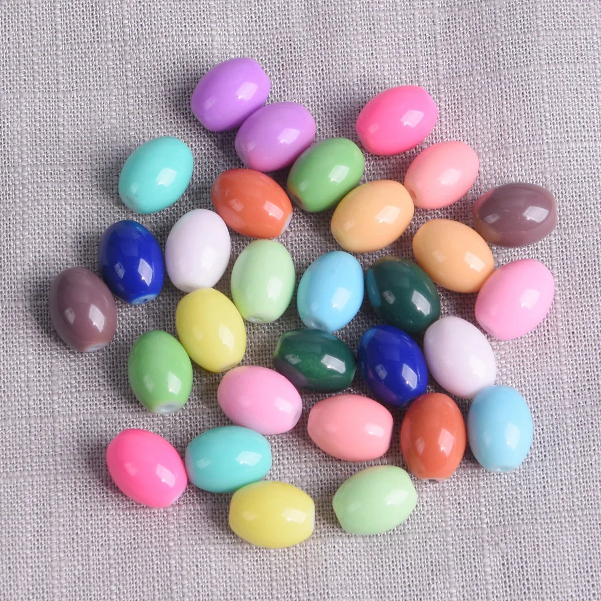 28pcs Oval Shape 11x8mm Coated Opaque Glass Loose Beads For Jewelry Making DIY Crafts Findings