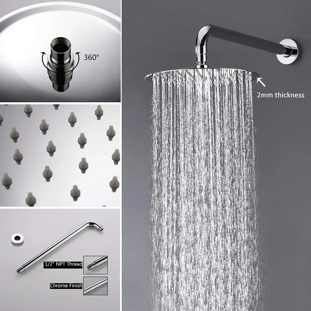 

Vidric Vidric Chrome Round Style Shower Faucet Set Concealed Rainfall Shower System Bathtub Shower Hot Cold Water Mixer Faucet T