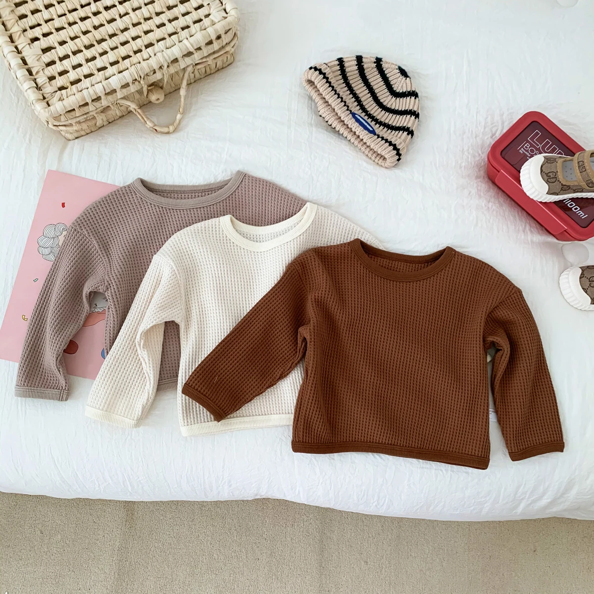 Baby Clothes Newborn Girls Boys Long Sleeve Sweater Thick Waffle Tops Pullover Casual and versatile style