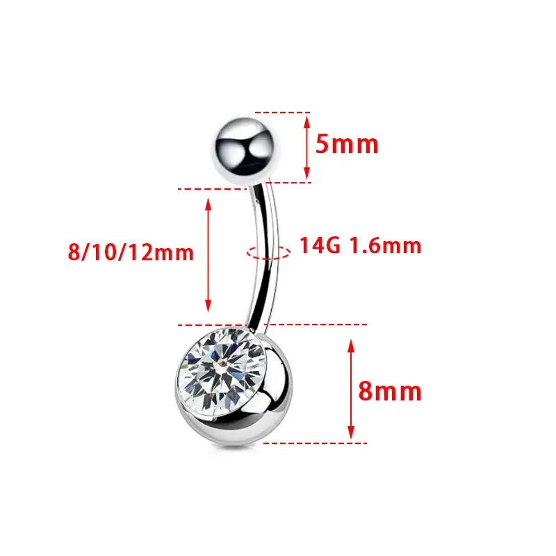 ASTM F136 Titanium Banana Curved Navel Piercing 14G 1.6mm Inner Thread Sexy Belly CZ Implant Grade Beach Bikini Body Jewelry