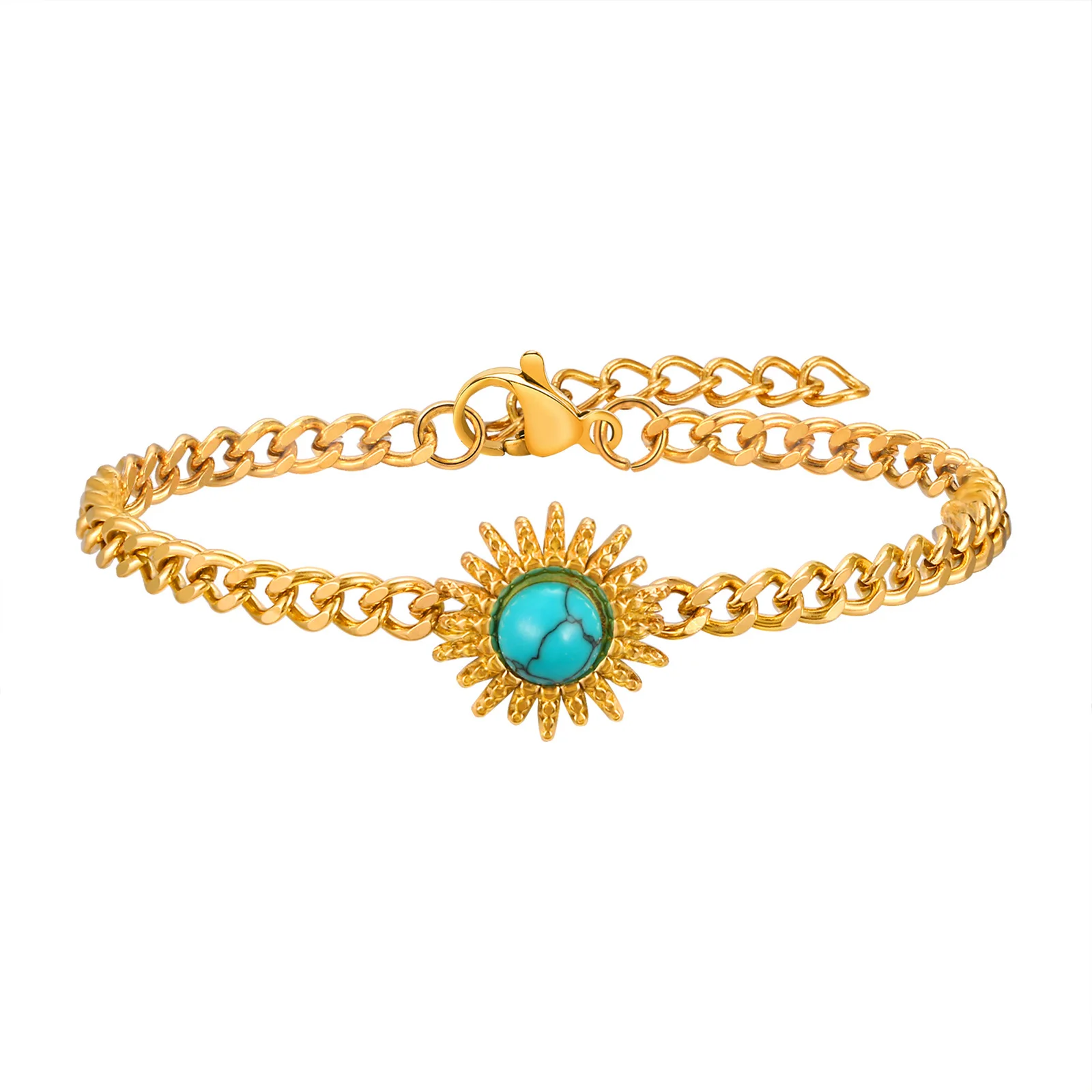 

Sun Bracelet for Women, Stainless Steel Chain Gold Plated, Turquoise Jewelry Gift