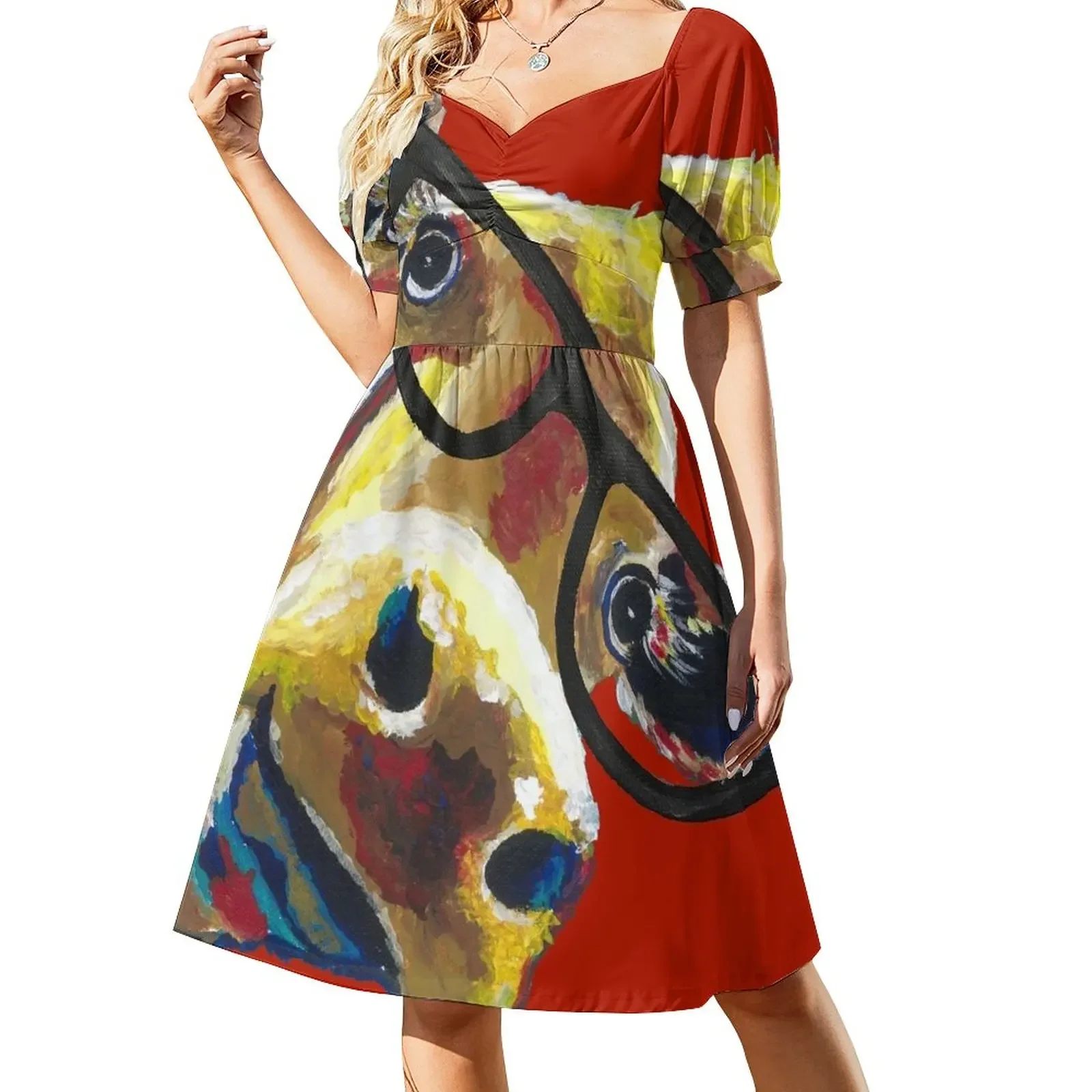 

Cute Colorful Cow Art, Cow with glasses Short-Sleeved Dress Womens dresses summer dress womens 2025