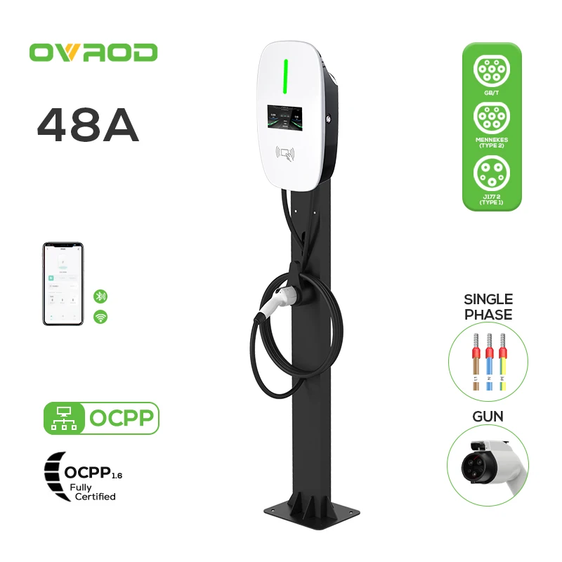 Ovrod 11.6Kw Type 1 Electric Car Charger 48a Floor-Mounted Charging Stations Column-Type Electric Vehicle Charger Station