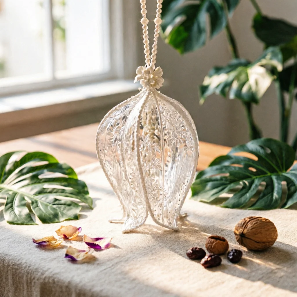 Hanging Floral Bell with Pearls Elegant Lace Bell Ornament with Beads Hanging Ornament with Pearls Romantic Decoration Versatile