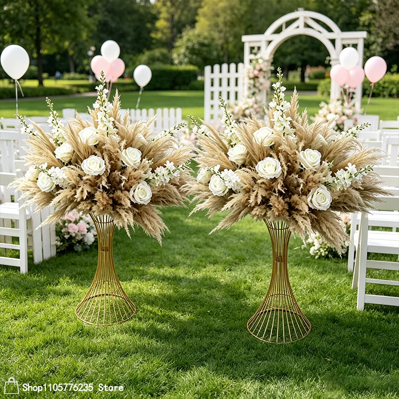 Künstliches Pampasgras, weiße Rosen, Tischdekoration, Blumenball-Arrangement, luxuriöse Hochzeitsempfangsdekoration, Blumendekoration für Events und Partys – Detail 1