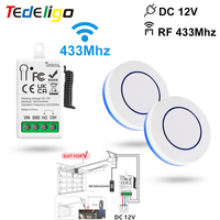433MHz Wireless Remote Control Switch DC 12V 1CH Relay Receiver Round Button Wall Panel Switch ON OFF for Gate Led Lights Bulb