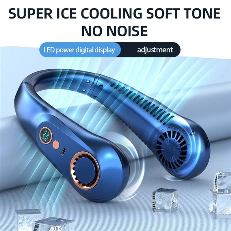 

A65Z Electric Hanging Neck Fan Portable Bladeless Mute LED Digital Display Air Cooler USB Charging Electric Fans