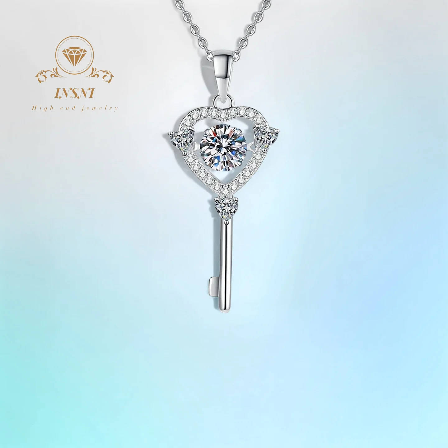 

1CT D Color Moissanite Heart Key Dynamic Pendant S925 Sterling Silver Women's Necklace Certified Free Gift for women jewelry