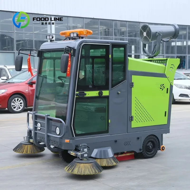 Customized heavy duty enclosed ride‑on street sweeper electric sanitation cleaner fog cannon for industrial yard public zone