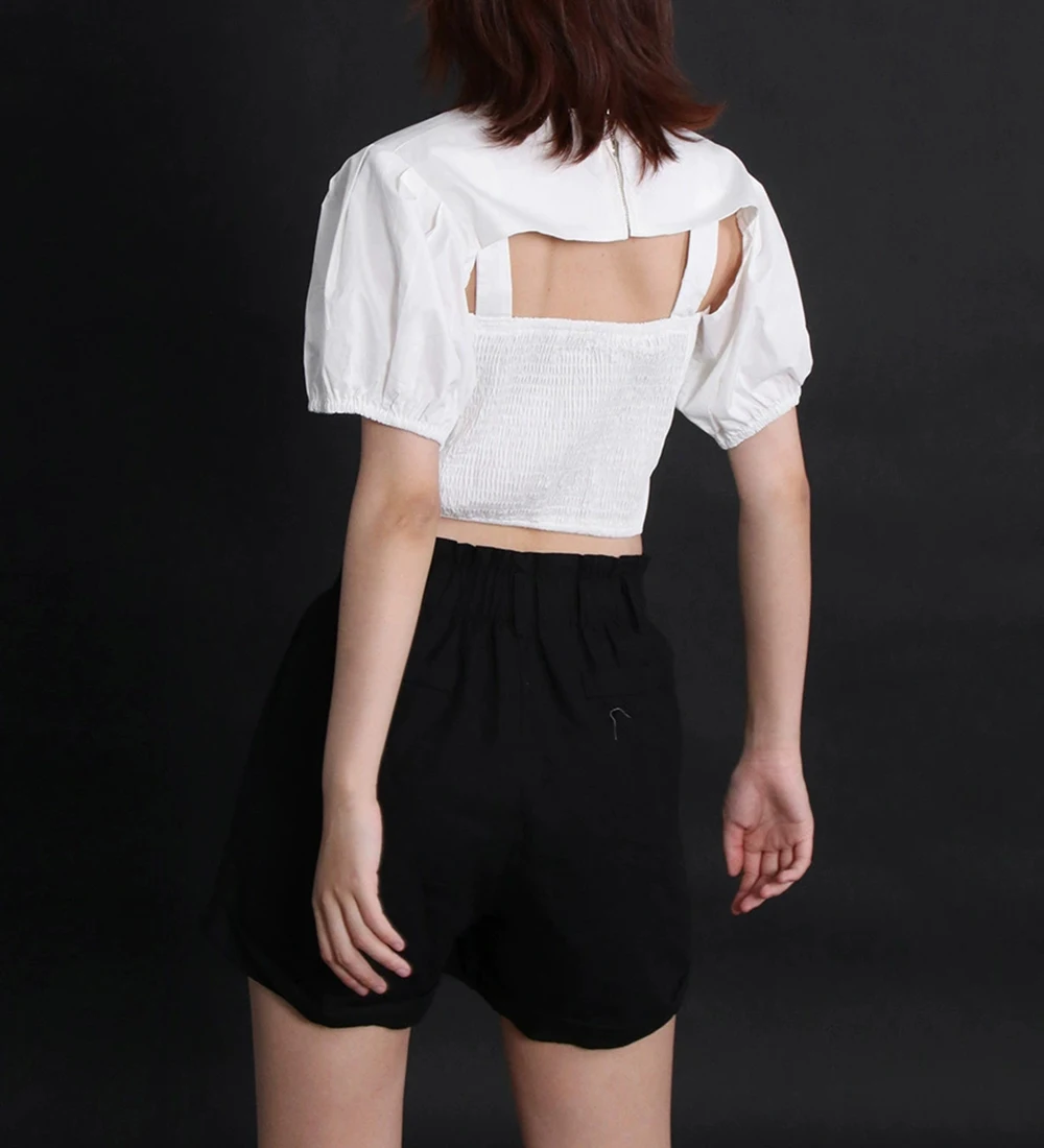 Nowy seksowny, modny, trójwymiarowy, plisowany komplet z szelkami i krótkim rękawem - prosty dwuczęściowy zestaw - GZXX916