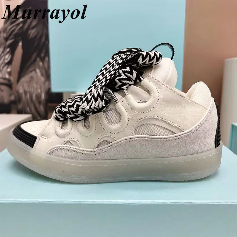 

New Thick Bottom Mixed Color Splicing Flat Casual Shoes Big Shoelace Design Walking Shoes Shoes Four Seasons Sneakers Unisex