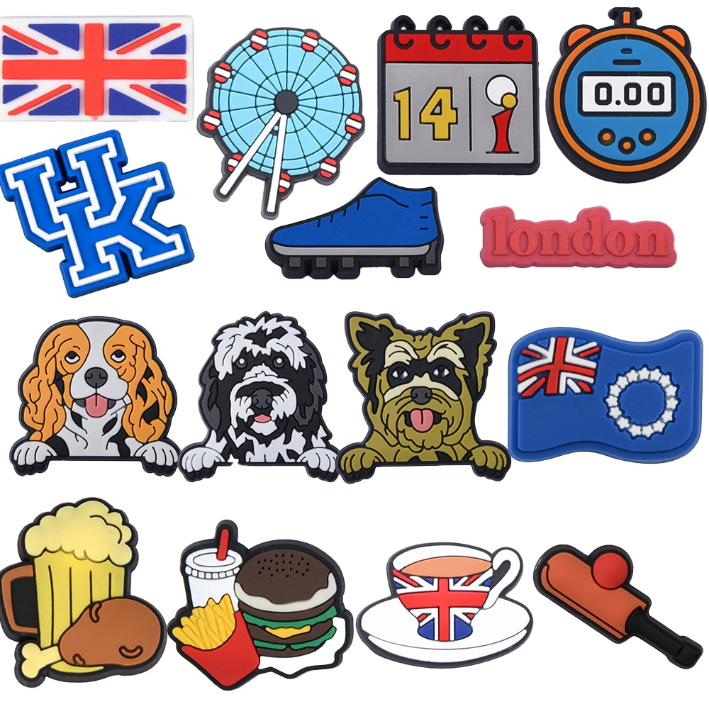 

The UK Theme Shoe Charms England Flags Dogs Coffee Shoe Decoration Cavalier King Charles And Yorkshire Clog Charms Friends Gifts