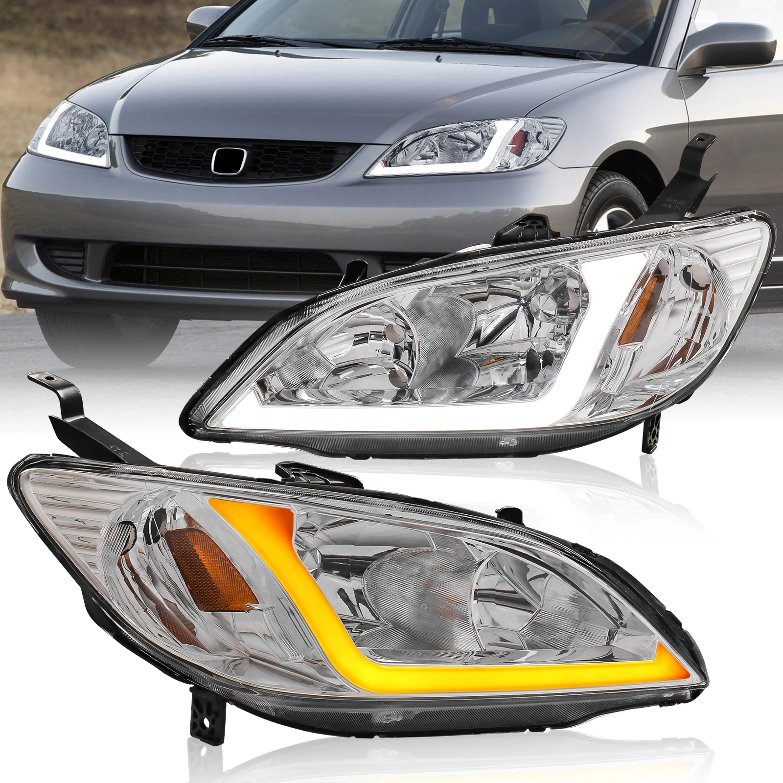 

Пара светодиодных фар с динамическими указателями поворота для Honda Civic 2004-2005 годов